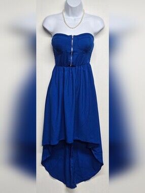 Paper Tee M High Low Strapless Dress Zipper Front Smock Back Padded Bra